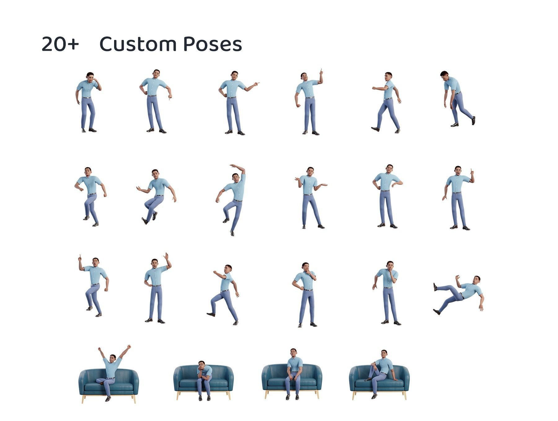 Cartoon Black Boy poses